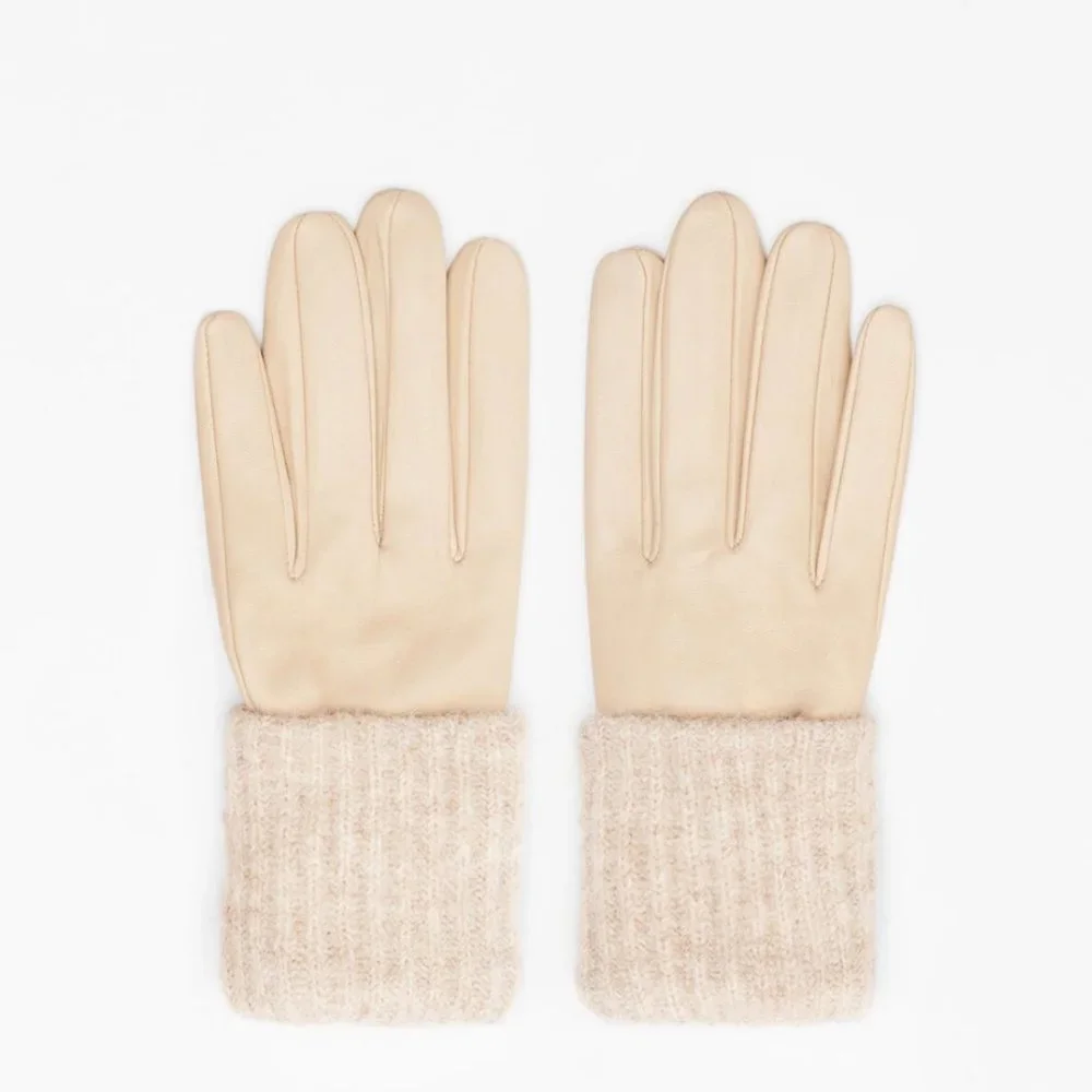 Zara Women’s Leather Knit Gloves(Beige US M, L/EUR M, L) - Picture 4 of 8